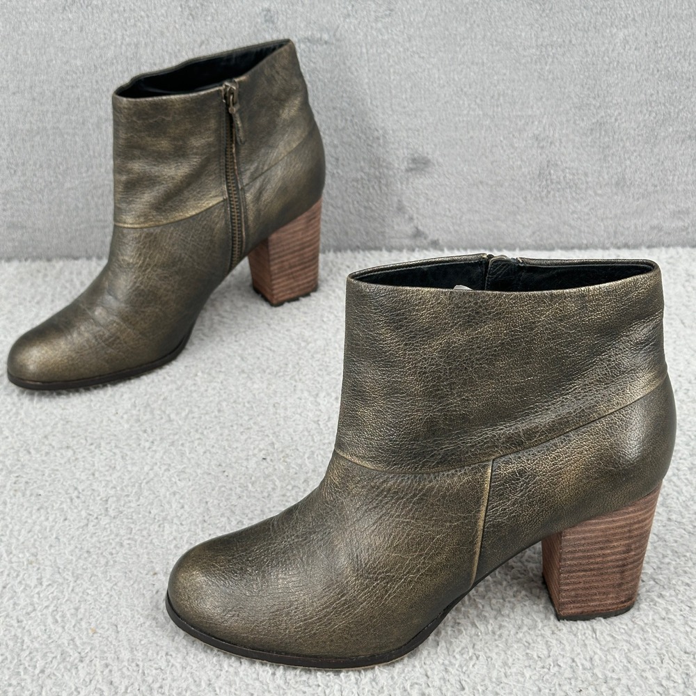 Cole Haan Ankle Boots Womens 9.5 Bronze Leather Block Heel Zip NikeAir Cassidy